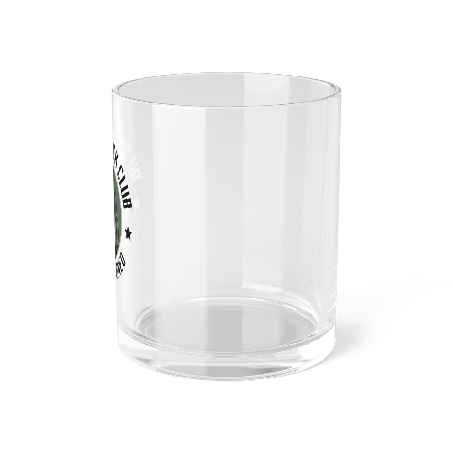 Side view of an empty whiskey glass.