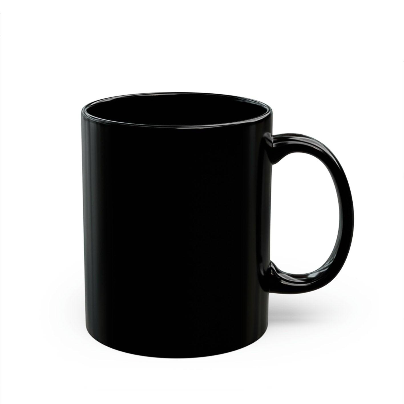 A blank black coffee mug.