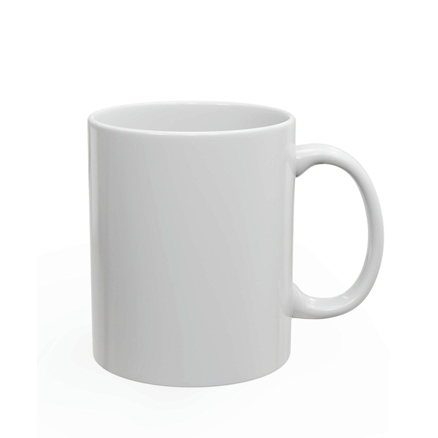 A blank white coffee mug.